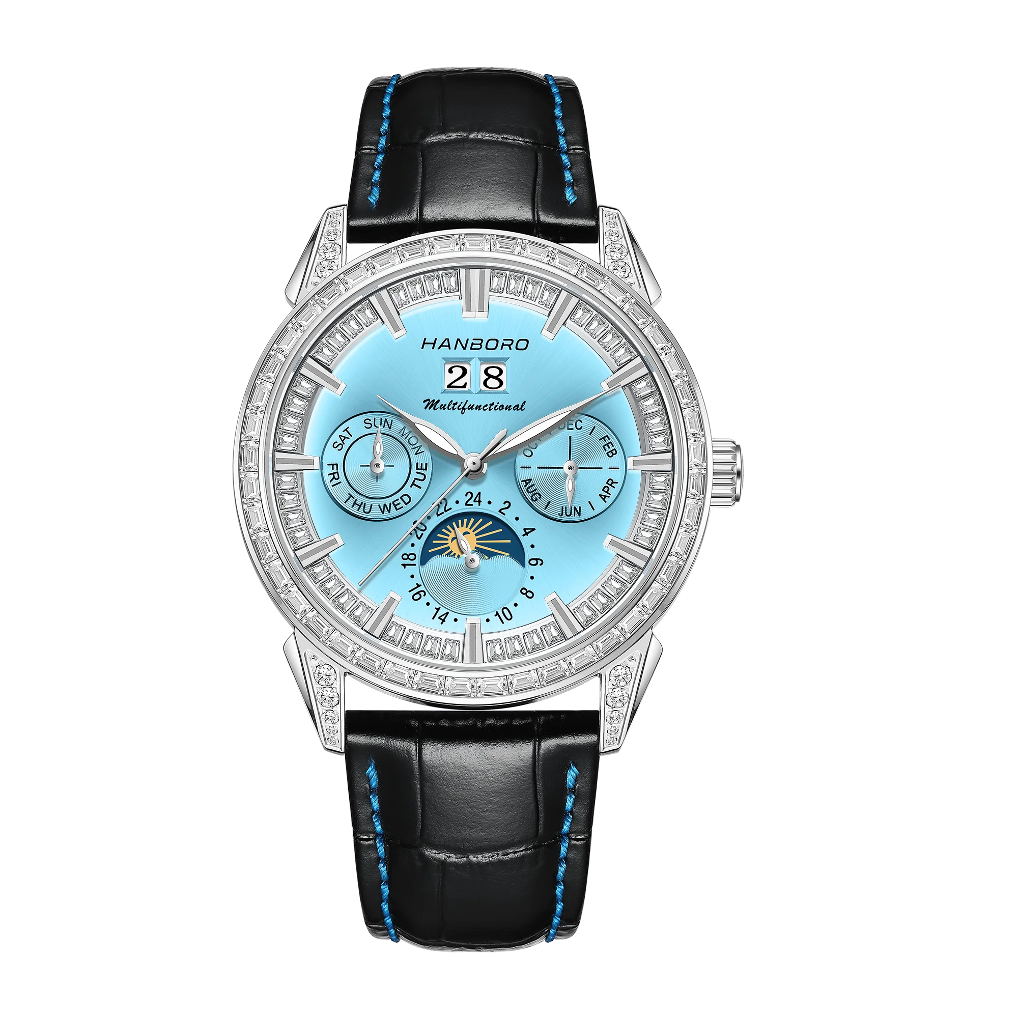 Diamond Pave Automatic Sports Watch With Calendar And Luminous Dial — Rose Gold | KIMLUD