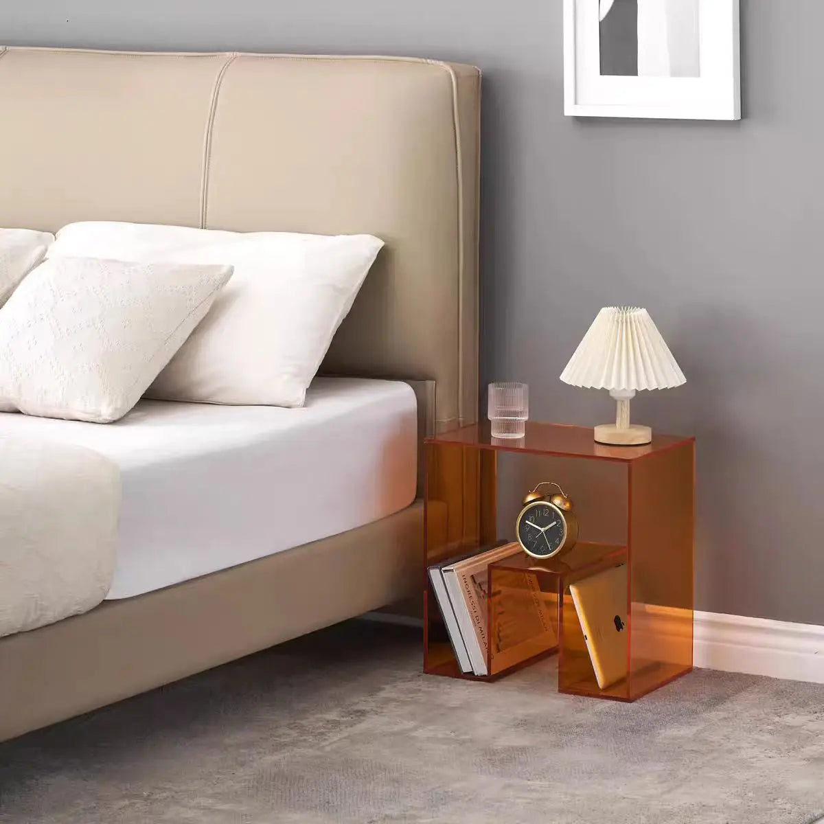 Acrylic Bedside Table With Storage — Orange | KIMLUD