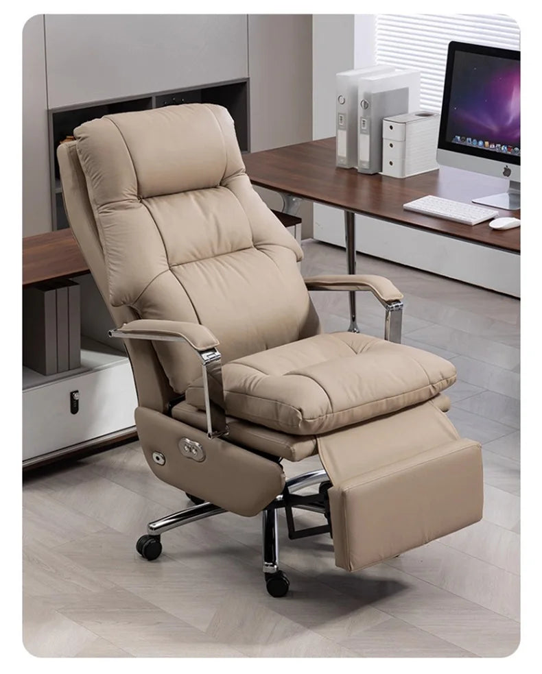 Minimalist Leather Lounge Chair With Lumbar Support — Sand Beige | KIMLUD