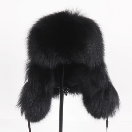 2025 New Women Natural Fox Fur Russian Ushanka Hats Winter Thick Warm Ears Fashion Bomber Hat Lady Genuine Real Fox Fur Cap