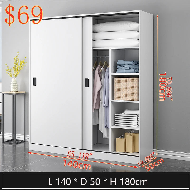 Wooden Wardrobe Minimalist Modern Bedroom Cabinet With Sliding Doors — White | KIMLUD