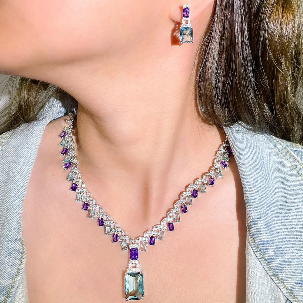 Necklaces – Water Drop Dangle – Cubic Zirconia – Purple Blue | KIMLUD