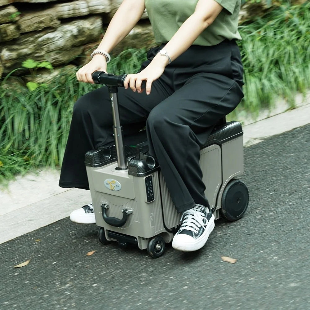 Matte ABS Exterior Luggage Travel Trolley Smart Scooter Riding — Black | KIMLUD