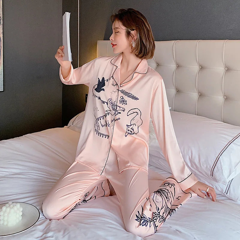 Pajamas Set – Luxury Animal Graffiti Print – Polyester Stretch | KIMLUD