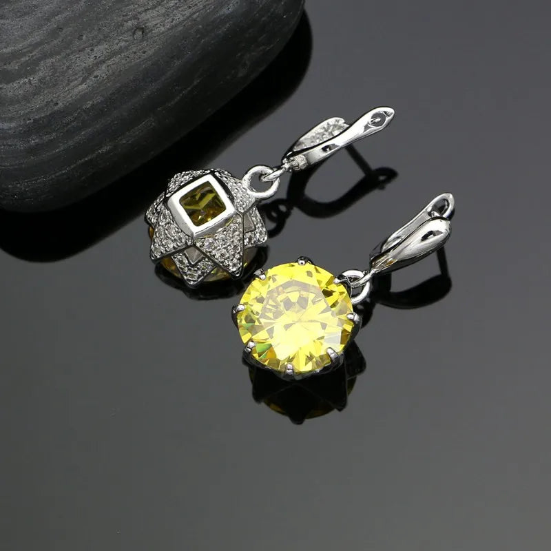 Sterling Silver Bridal Jewelry Set Cubic Zirconia — Canary Yellow | KIMLUD
