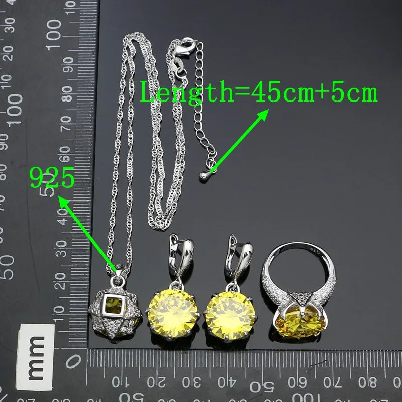 Sterling Silver Bridal Jewelry Set Cubic Zirconia — Canary Yellow | KIMLUD