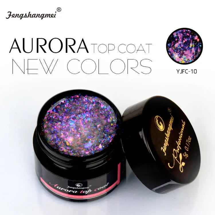 5ml Aurora Nail Gel Top Coat 12 Colors Clear UV Gel Sparkling Nail Polish Art Design Glitter Hybrid Gel Varnish