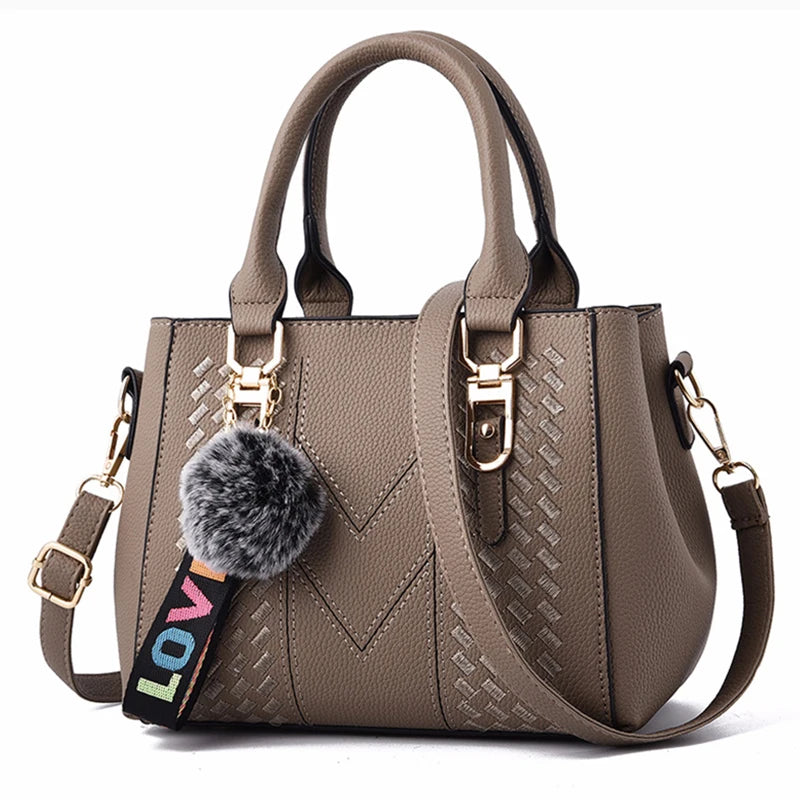 PU Leather Messenger Bag Embroidered Chevron — Taupe | KIMLUD