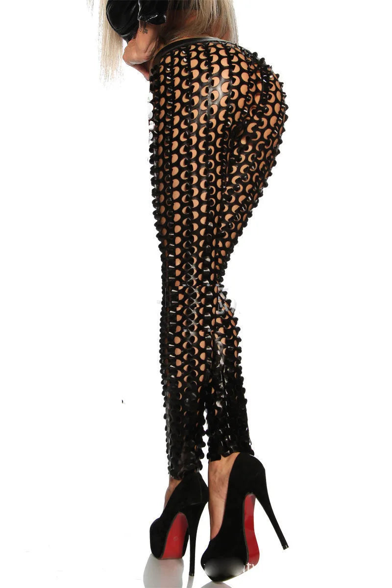 The European Style Hollow Out  High Waist  Imitation PU Leather Leggings  Women Hot Sexy Slim  Leggins For Spring Summer