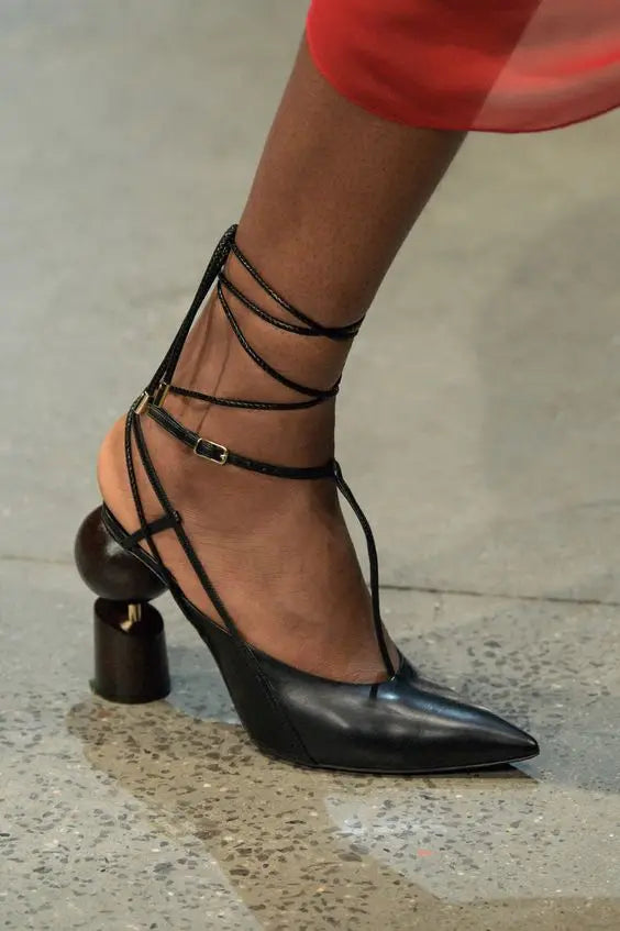 Beaded Crystal Slingback High Heels — Black | KIMLUD