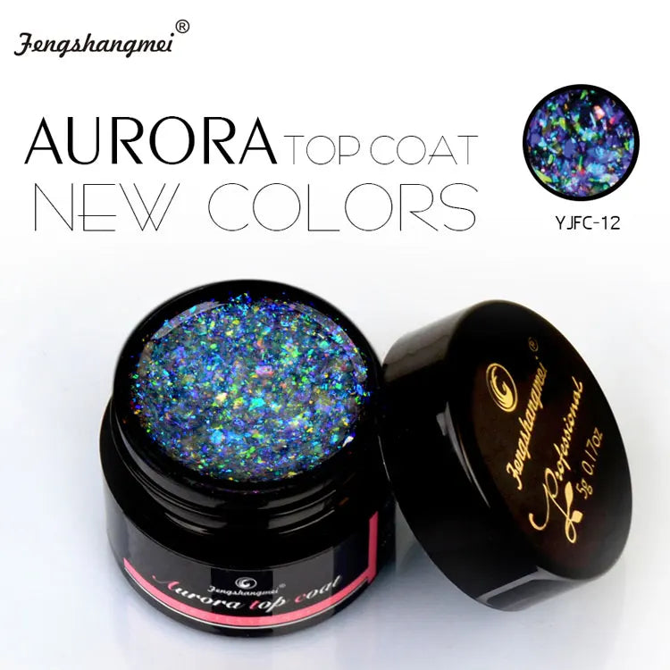 5ml Aurora Nail Gel Top Coat 12 Colors Clear UV Gel Sparkling Nail Polish Art Design Glitter Hybrid Gel Varnish