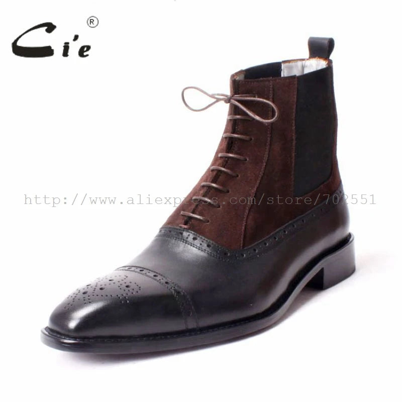 cie Free shipping custom bespoke handmade calf leather upper inner outsole Square toe semi-brogue lace-up boot brown/black A65