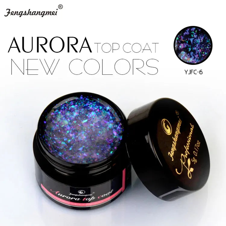 5ml Aurora Nail Gel Top Coat 12 Colors Clear UV Gel Sparkling Nail Polish Art Design Glitter Hybrid Gel Varnish