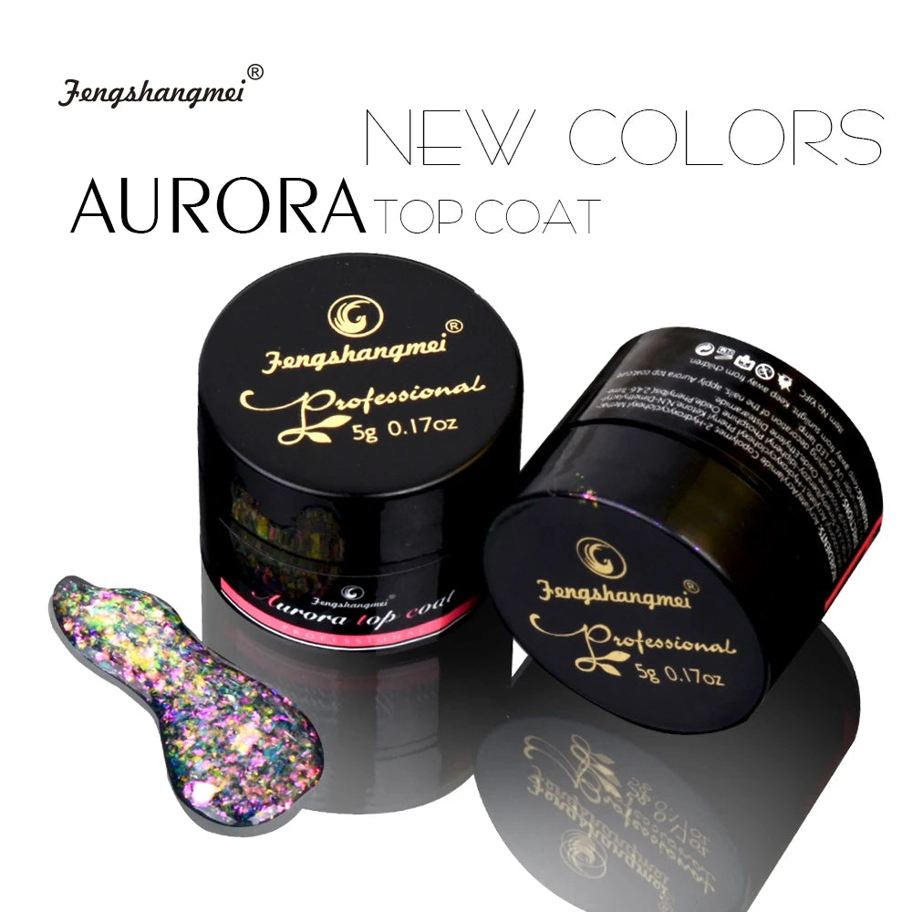 5ml Aurora Nail Gel Top Coat 12 Colors Clear UV Gel Sparkling Nail Polish Art Design Glitter Hybrid Gel Varnish