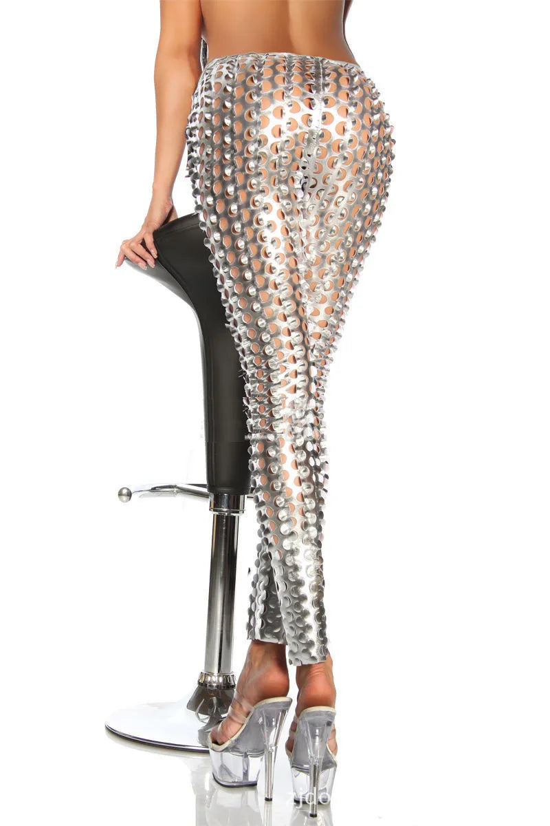 The European Style Hollow Out  High Waist  Imitation PU Leather Leggings  Women Hot Sexy Slim  Leggins For Spring Summer