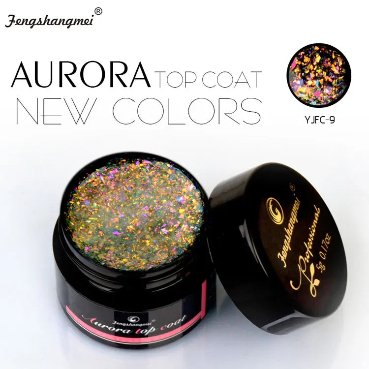 5ml Aurora Nail Gel Top Coat 12 Colors Clear UV Gel Sparkling Nail Polish Art Design Glitter Hybrid Gel Varnish