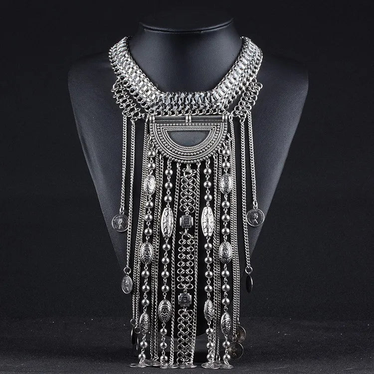 Fashion Maxi Long Tassel Statement Necklace Women Boho Indian Ethnic Vintage Coin Big Chunky Collar Necklaces Ladies Jewellery