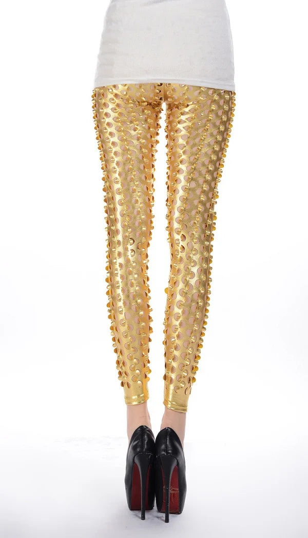 The European Style Hollow Out  High Waist  Imitation PU Leather Leggings  Women Hot Sexy Slim  Leggins For Spring Summer