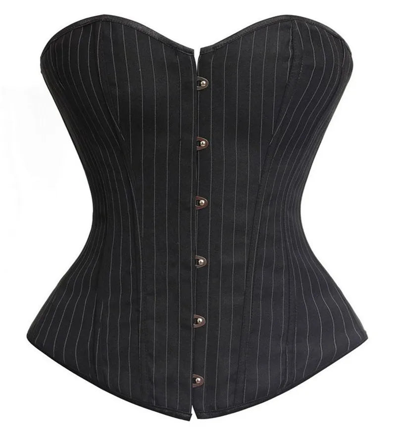 Corset Overbust Elastane-Polyester Blend Zip — Black Striped | KIMLUD