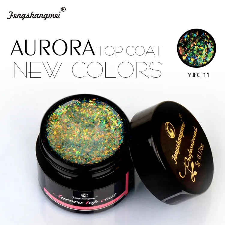 5ml Aurora Nail Gel Top Coat 12 Colors Clear UV Gel Sparkling Nail Polish Art Design Glitter Hybrid Gel Varnish