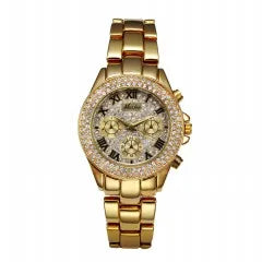 MISSFOX Women Watches Classic Roman Numbers Fake Multiple Time Zones Quartz Watch Women Fashion Casual Gold Bling Ladies Watch