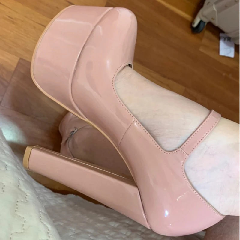 Mary Jane Platform Pumps – Ankle Strap Buckle – PU | KIMLUD