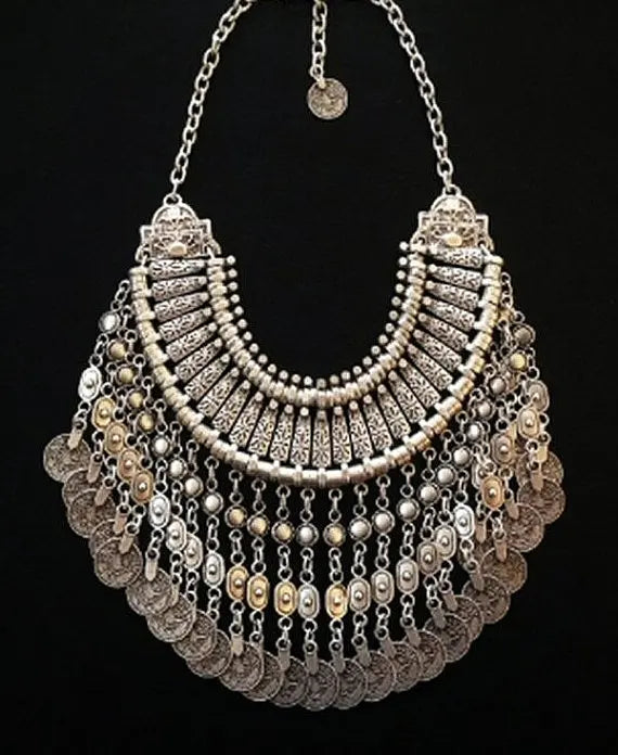 Afghan Bohemian Jewelry Set – Coin Tassel Necklace Earrings – Gold & Silver | KIMLUD