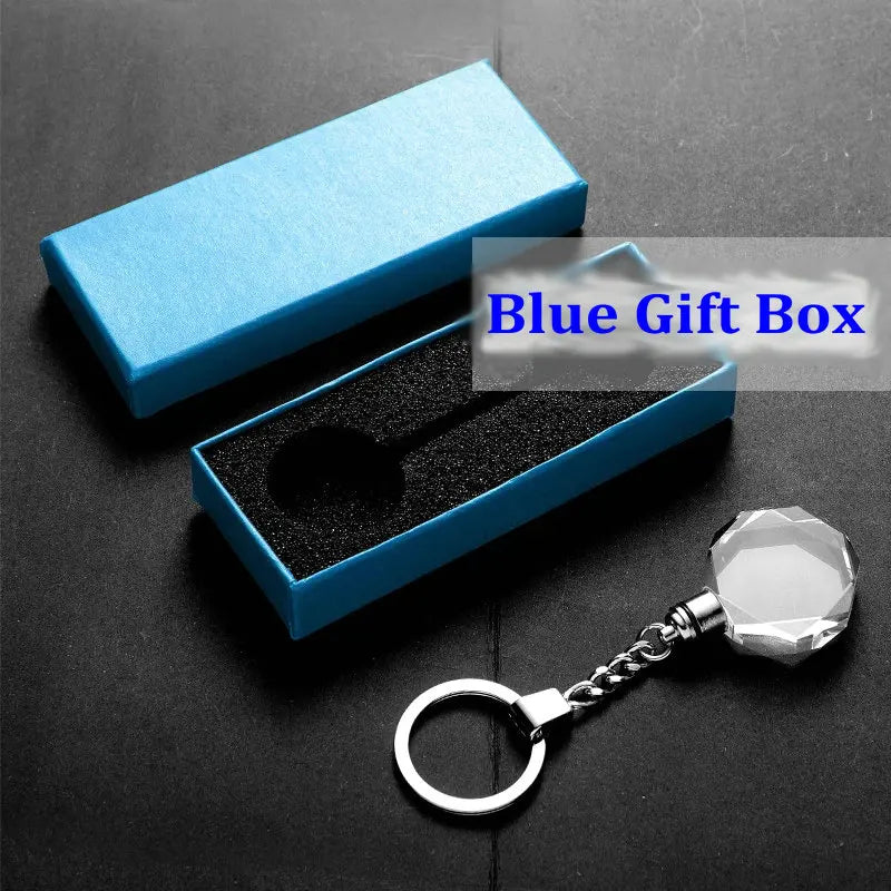 Personalized Customized Logo Pattern Crystal Key Chains Gift Decoration Laser Engraved Pictures with Colorful Light