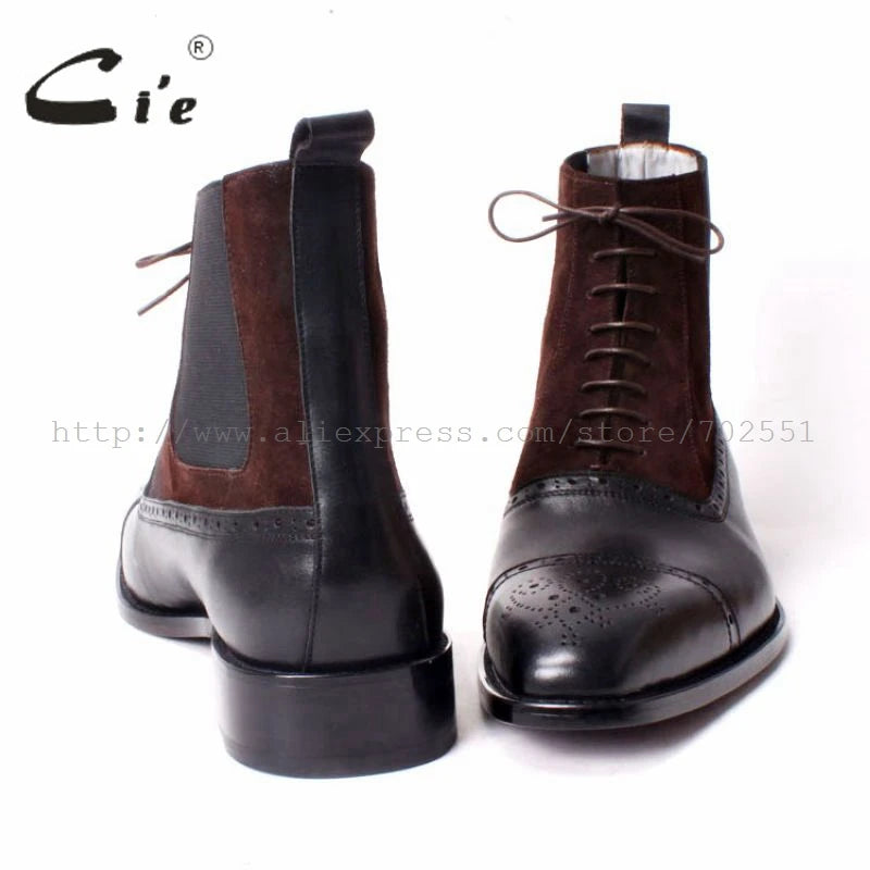 cie Free shipping custom bespoke handmade calf leather upper inner outsole Square toe semi-brogue lace-up boot brown/black A65