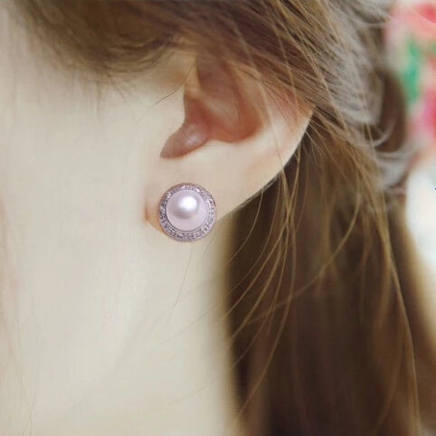 Sterling Silver Pearl Stud Earrings Natural Freshwater Pearl — White | KIMLUD