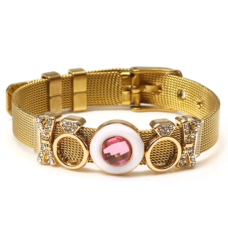 DINGLLY Two-tone Stainless Steel Mesh Bracelets For Women Men Love Heart Beaded 10mm Ribbon Mesh Bracelet & Bangle Gifts