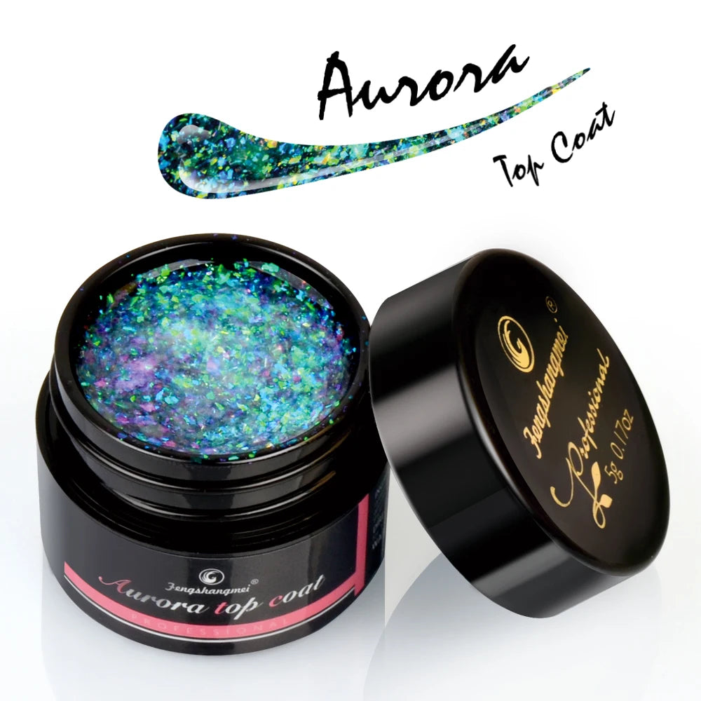 5ml Aurora Nail Gel Top Coat 12 Colors Clear UV Gel Sparkling Nail Polish Art Design Glitter Hybrid Gel Varnish