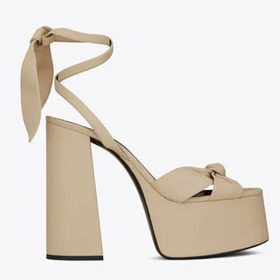 Silk Sandals Platform Ankle Strap Open Toe — Red | KIMLUD