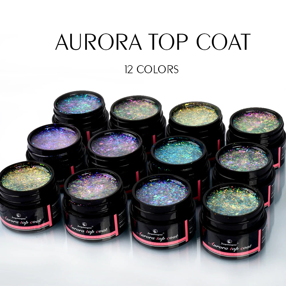 5ml Aurora Nail Gel Top Coat 12 Colors Clear UV Gel Sparkling Nail Polish Art Design Glitter Hybrid Gel Varnish