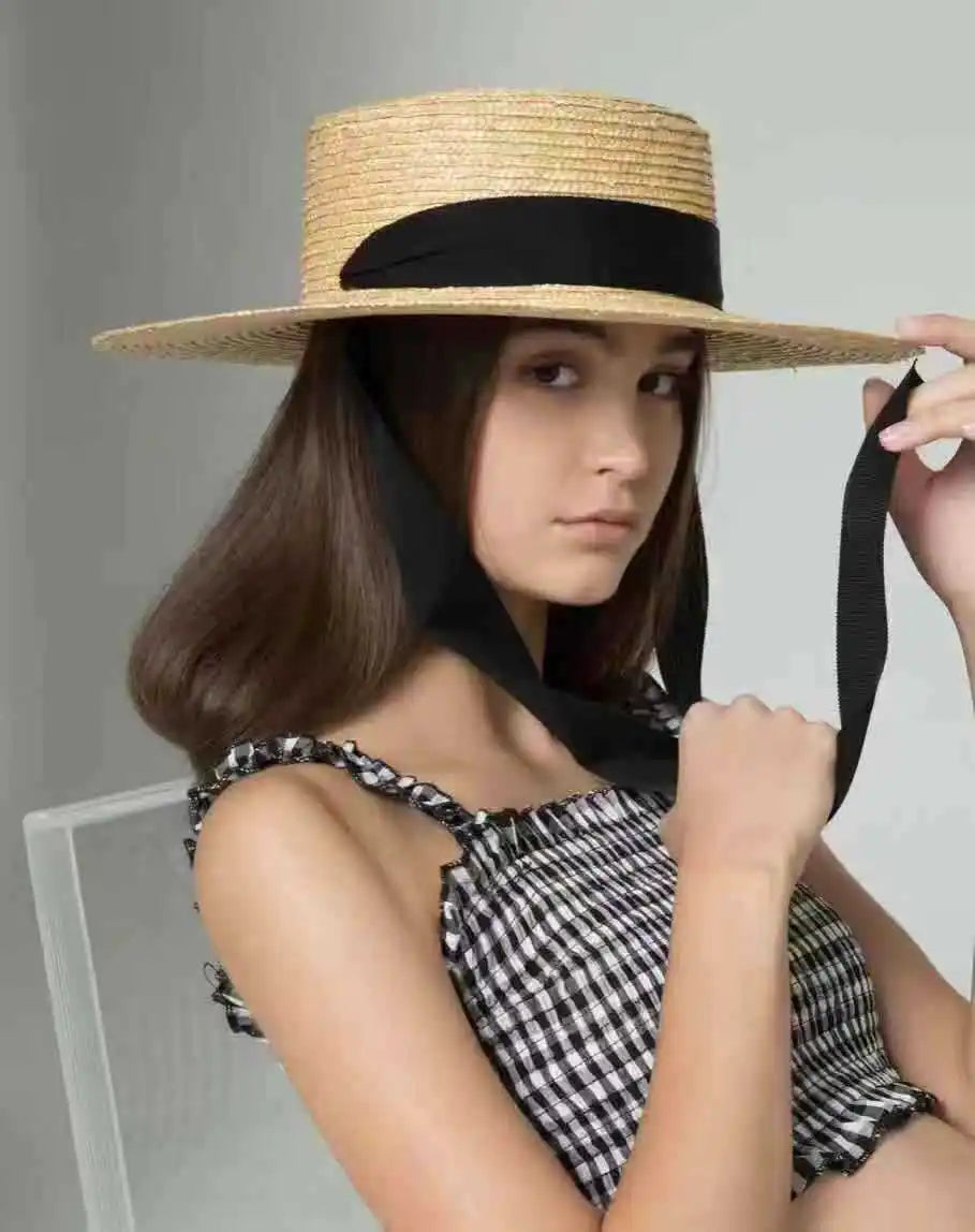 Straw Solid Fedora Hat Unisex Natural — Black | KIMLUD