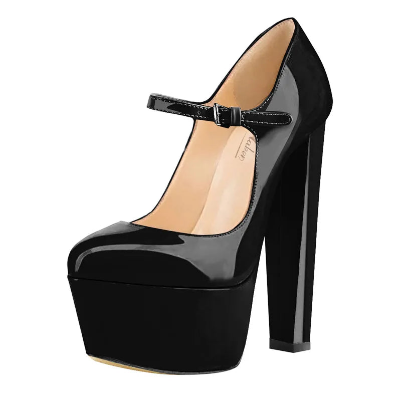Mary Jane Platform Pumps – Ankle Strap Buckle – PU | KIMLUD
