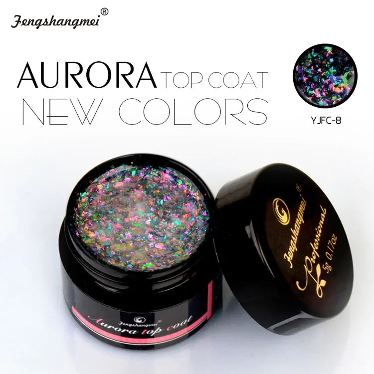 5ml Aurora Nail Gel Top Coat 12 Colors Clear UV Gel Sparkling Nail Polish Art Design Glitter Hybrid Gel Varnish