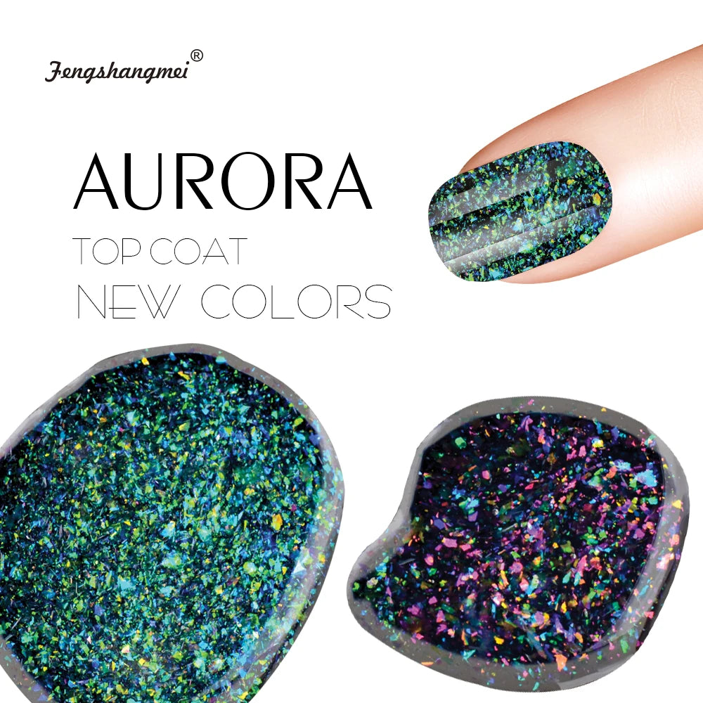 5ml Aurora Nail Gel Top Coat 12 Colors Clear UV Gel Sparkling Nail Polish Art Design Glitter Hybrid Gel Varnish