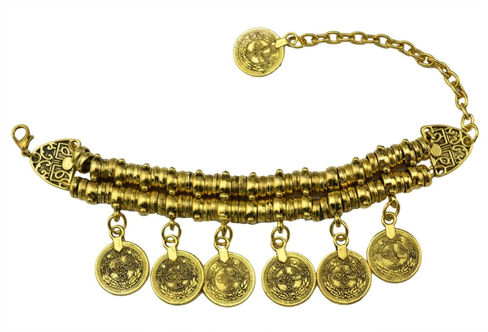 Bracelet – Bohemian Vintage Turkish Antalya Coin – Silver Plated – Silver | KIMLUD