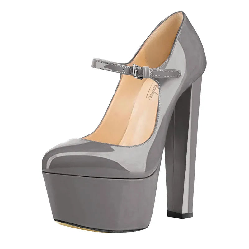 Mary Jane Platform Pumps – Ankle Strap Buckle – PU | KIMLUD