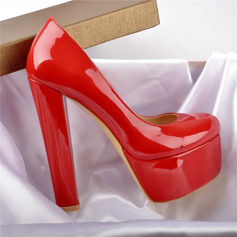 Pumps – Platform Round Toe High Heels Slip-On – PU | KIMLUD