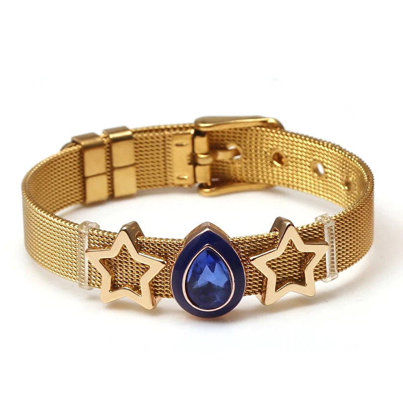 DINGLLY Two-tone Stainless Steel Mesh Bracelets For Women Men Love Heart Beaded 10mm Ribbon Mesh Bracelet & Bangle Gifts
