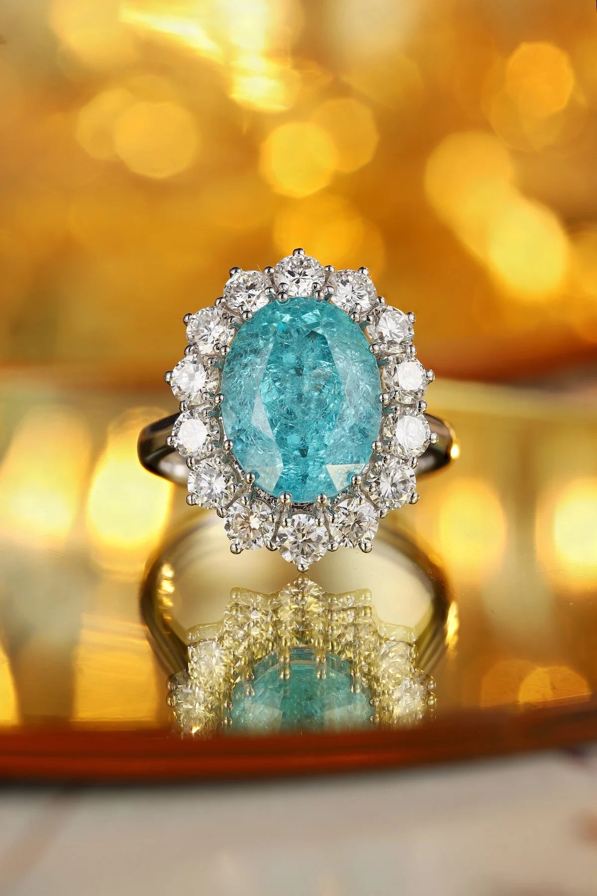 Platinum Plated Ring With Oval Lab-Grown Diamond Halo — Platinum | KIMLUD