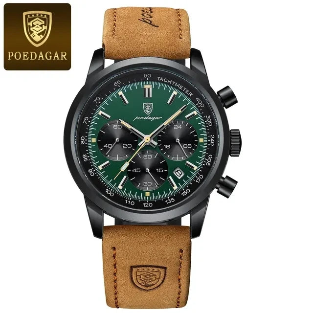 POEDAGAR Men's Watch High Quality Waterproof Chronograph Luminous Men's Wristwatch Leather Quartz Watches Casual Clock 921