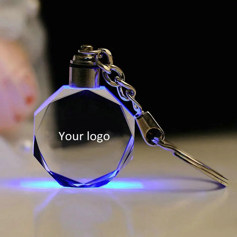 Personalized Customized Logo Pattern Crystal Key Chains Gift Decoration Laser Engraved Pictures with Colorful Light