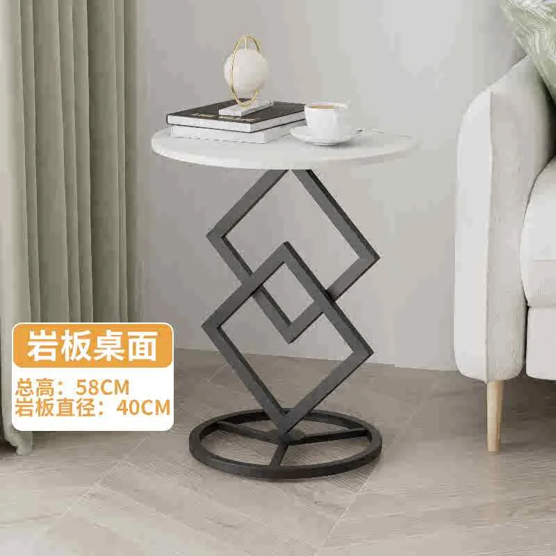 Modern Luxury Diamond Shaped Bracket Side Table Round Marble Center Table for Living Room Dining Elegant Home Furniture