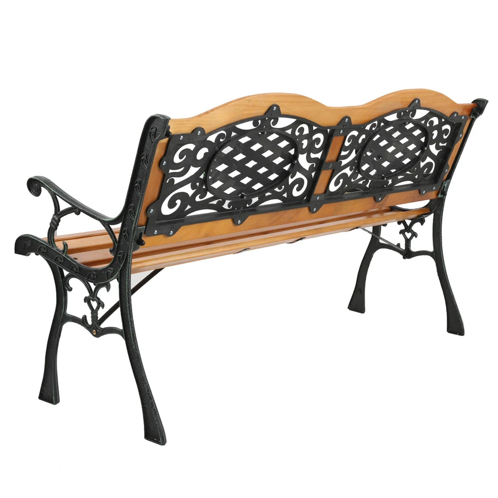 Modern 49" Outdoor Patio Park Garden Bench Furniture with Hardwood Slats and Cast Iron Frame