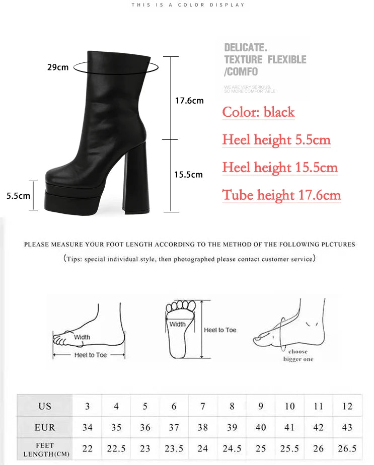 2023 Spot Supply Fashion Thick Heel Waterproof Platform Heightened Nude Boots Comfortable High Heel Ankle Boots