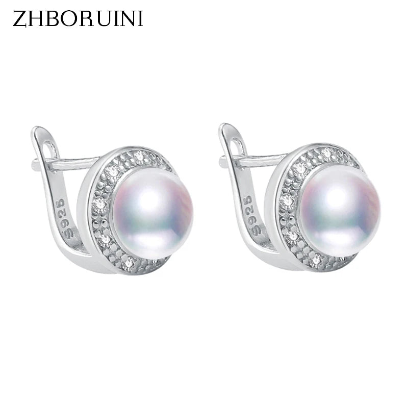 Sterling Silver Pearl Stud Earrings Natural Freshwater Pearl — White | KIMLUD