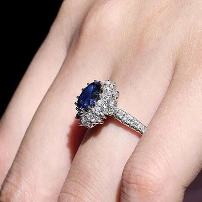 KIMLUD, CAOSHI Luxury Blue Crystal Stone Rings with Tiny Flower Cubic Zirconia Pretty Women's Jewelry Elegant Engagement Accessories, KIMLUD Womens Clothes